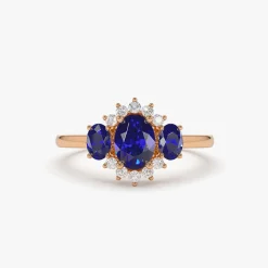 14k Three Stone Sapphire Cluster Ring