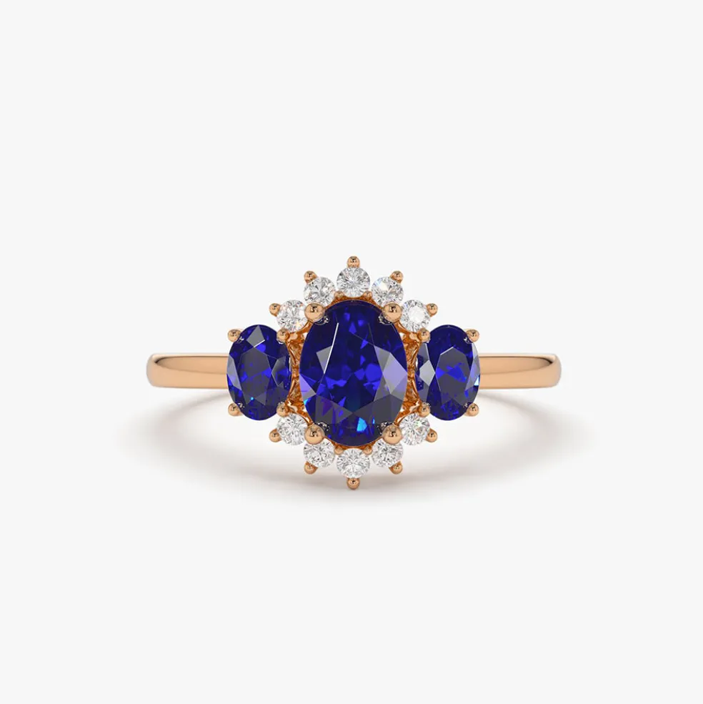 14k Three Stone Sapphire Cluster Ring