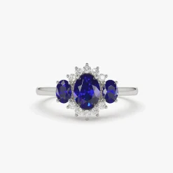 14k Three Stone Sapphire Cluster Ring