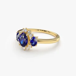 14k Three Stone Sapphire Cluster Ring
