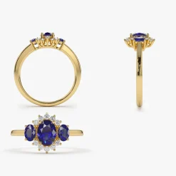 14k Three Stone Sapphire Cluster Ring