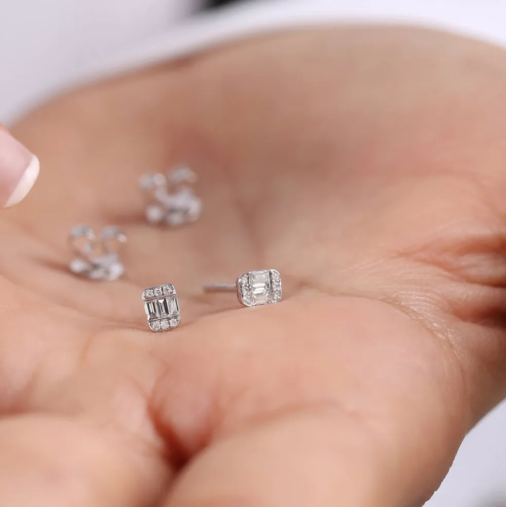 14K Tiny Baguette Diamond Stud Earrings