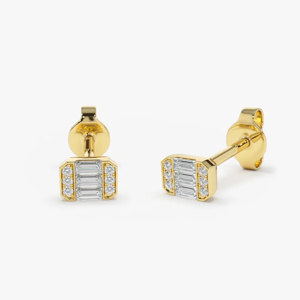 14K Tiny Baguette Diamond Stud Earrings