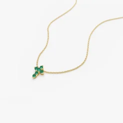 14K Tiny Emerald Cross Necklace