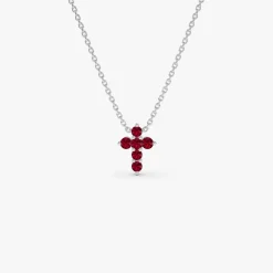 14K Tiny Ruby Cross Necklace