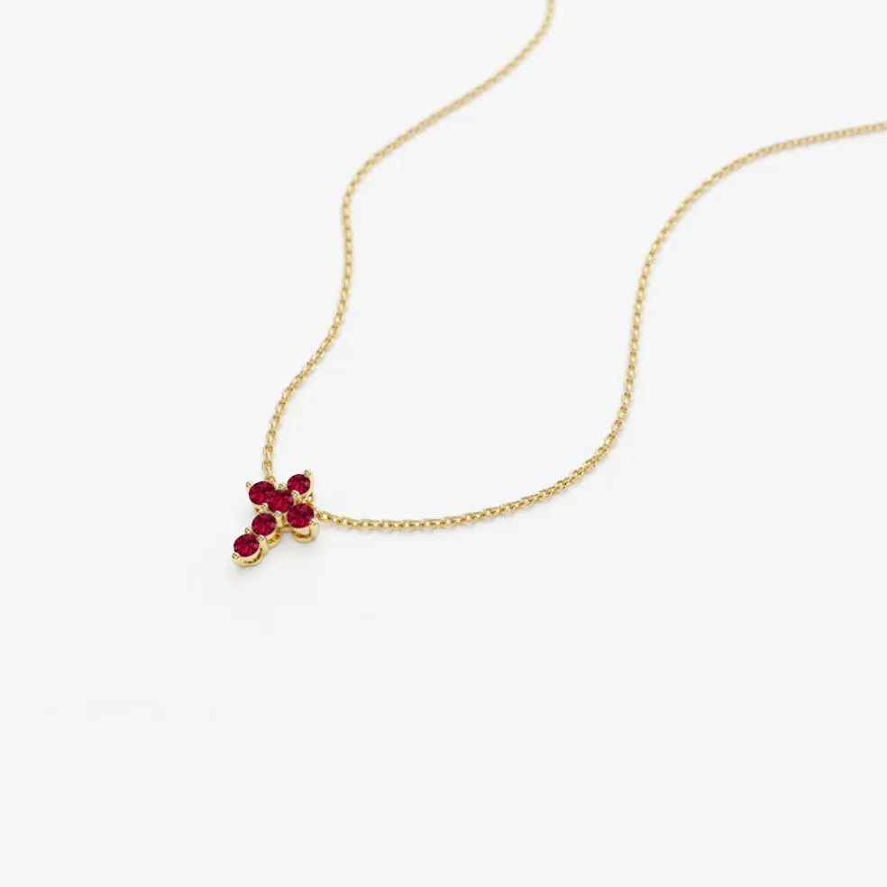 14K Tiny Ruby Cross Necklace