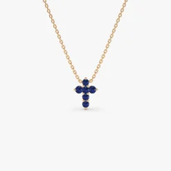 14K Tiny Sapphire Cross Necklace