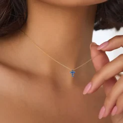 14K Tiny Sapphire Cross Necklace