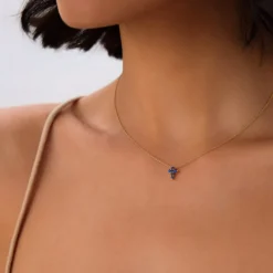 14K Tiny Sapphire Cross Necklace