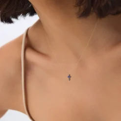14K Tiny Sapphire Cross Necklace