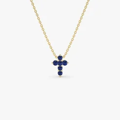 14K Tiny Sapphire Cross Necklace