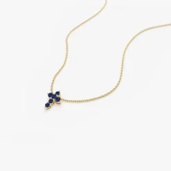 14K Tiny Sapphire Cross Necklace