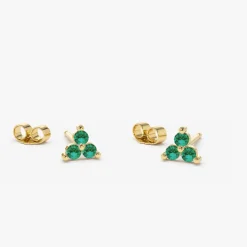 14K Tiny Trio Emerald Earrings