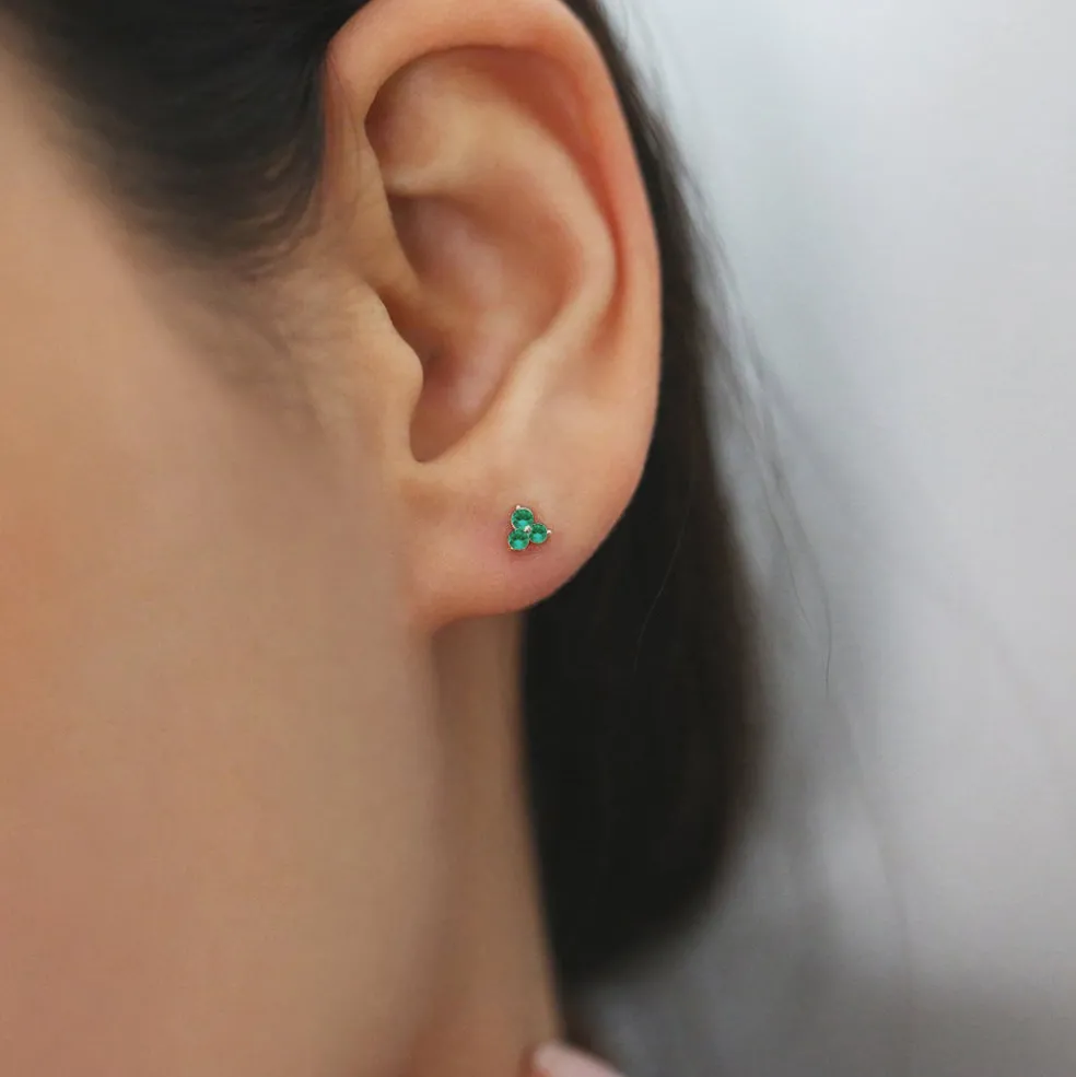 14K Tiny Trio Emerald Earrings