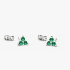 14K Tiny Trio Emerald Earrings