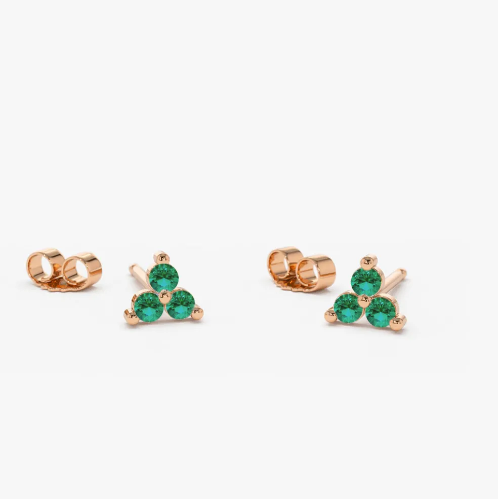 14K Tiny Trio Emerald Earrings
