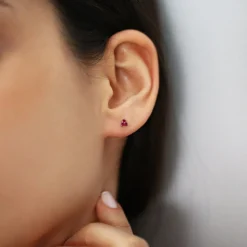 14K Tiny Trio Ruby Earrings