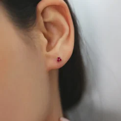 14K Tiny Trio Ruby Earrings
