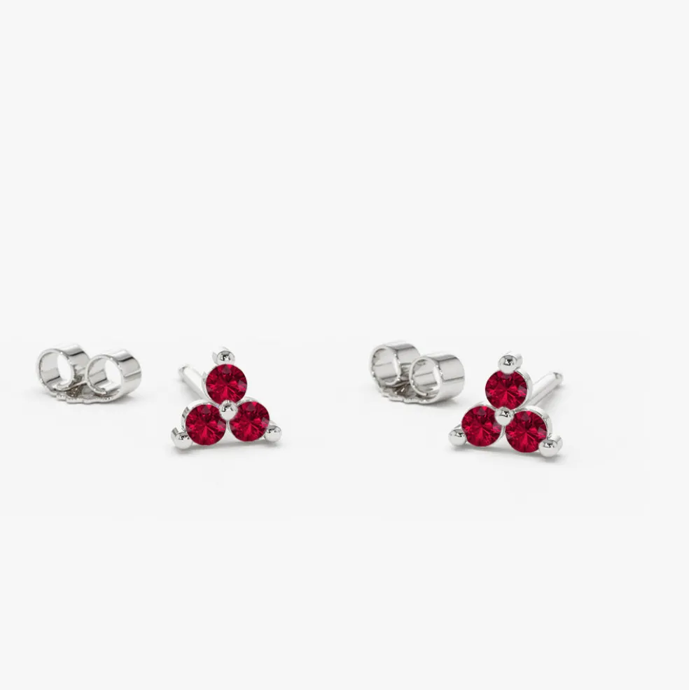 14K Tiny Trio Ruby Earrings