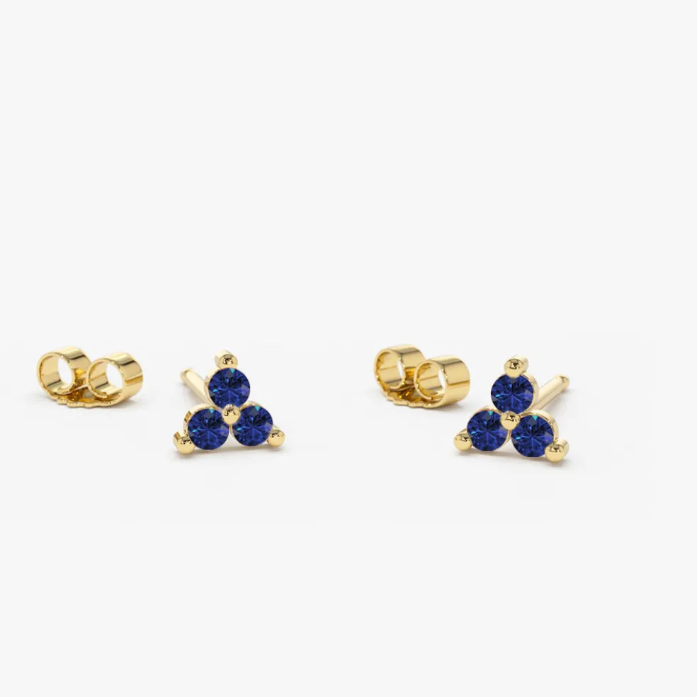 14K Tiny Trio Sapphire Earrings