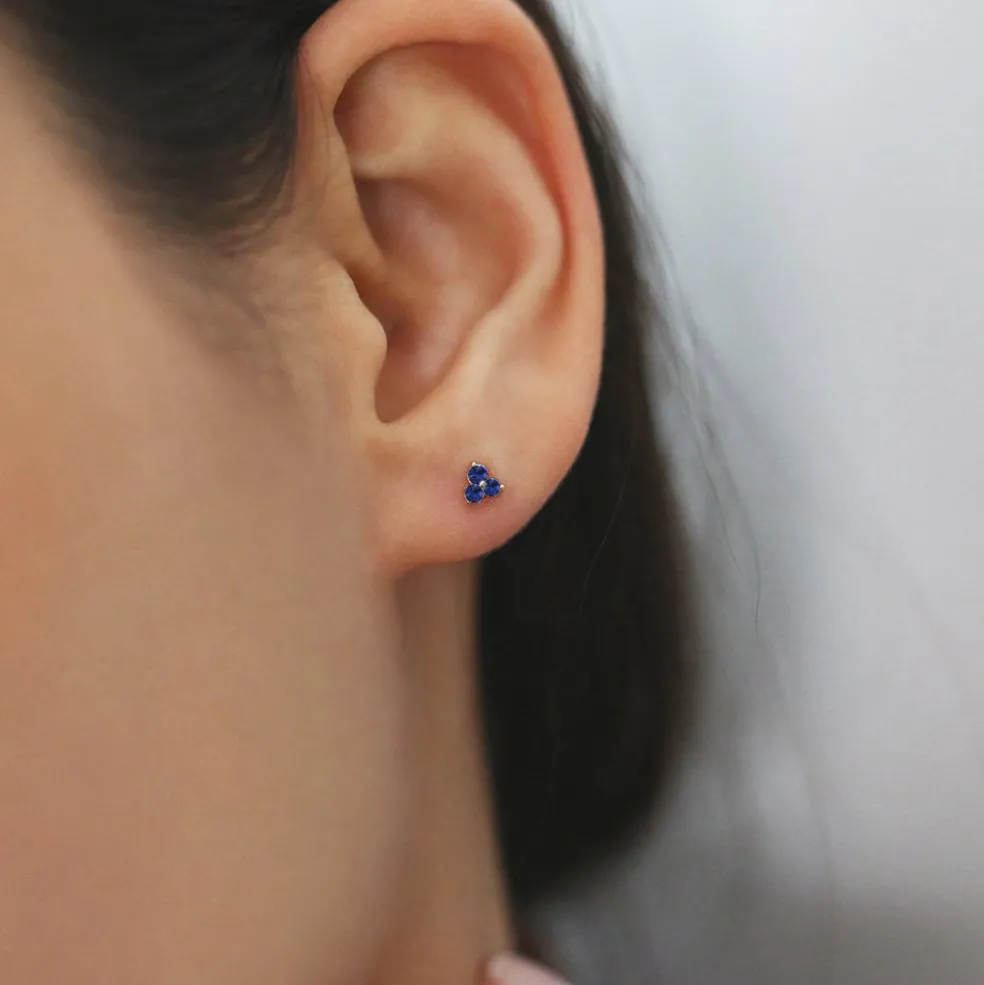 14K Tiny Trio Sapphire Earrings