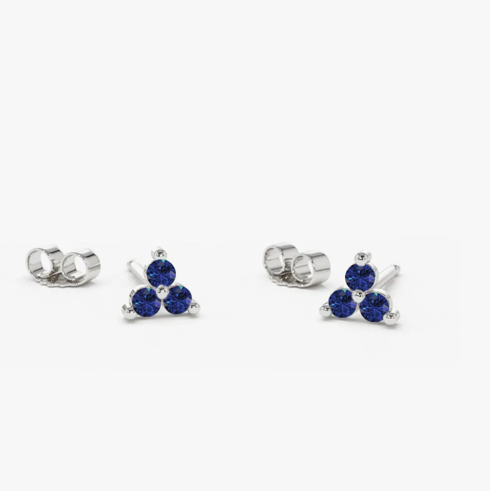 14K Tiny Trio Sapphire Earrings