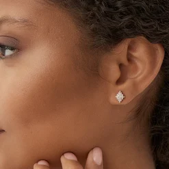 14k Trendy Baguette Diamond Cluster Studs