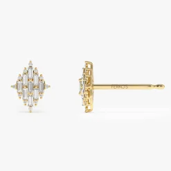 14k Trendy Baguette Diamond Cluster Studs