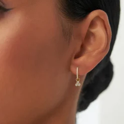 14k Tri Bezel Hoop Charm