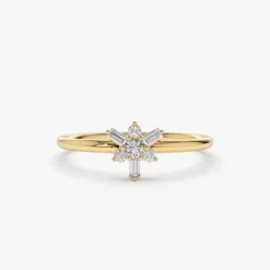 14k Triangle Shape Baguette & Round Diamond Stacking Ring