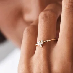 14k Triangle Shape Baguette & Round Diamond Stacking Ring