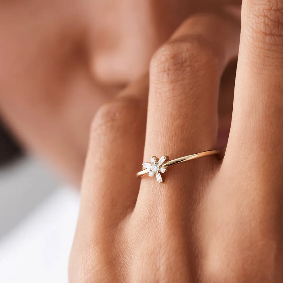 14k Triangle Shape Baguette & Round Diamond Stacking Ring