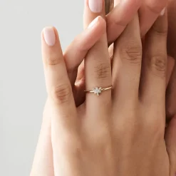 14k Triangle Shape Baguette & Round Diamond Stacking Ring