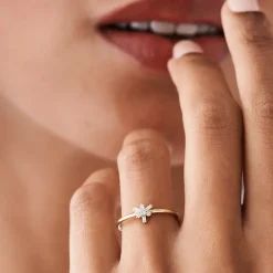 14k Triangle Shape Baguette & Round Diamond Stacking Ring