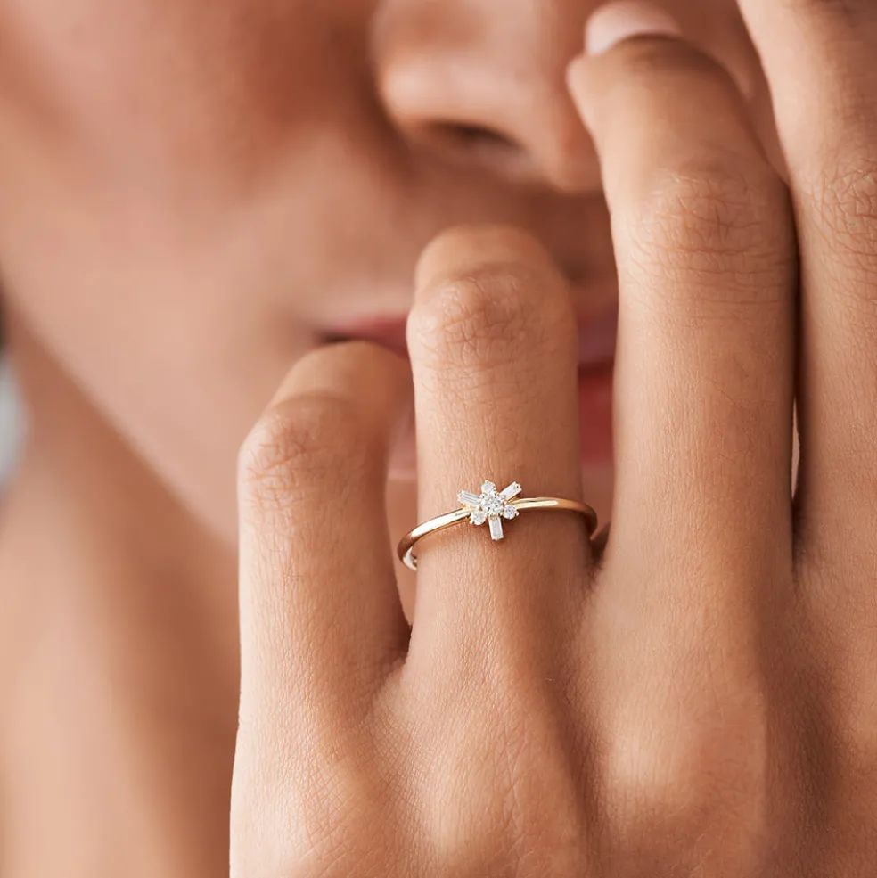 14k Triangle Shape Baguette & Round Diamond Stacking Ring