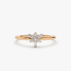 14k Triangle Shape Baguette & Round Diamond Stacking Ring