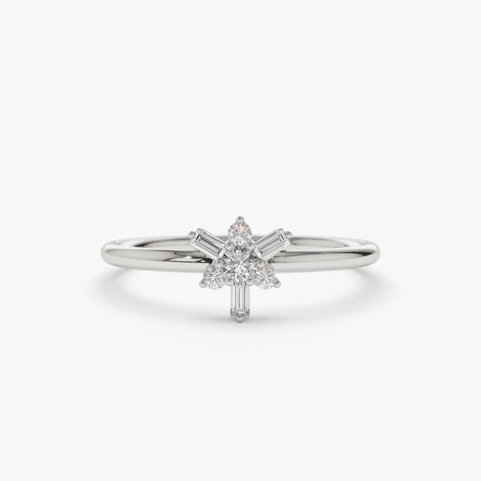 14k Triangle Shape Baguette & Round Diamond Stacking Ring