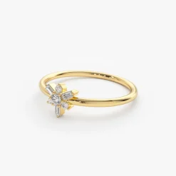 14k Triangle Shape Baguette & Round Diamond Stacking Ring