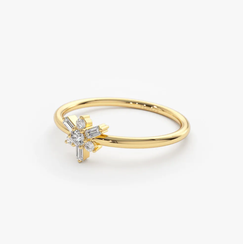 14k Triangle Shape Baguette & Round Diamond Stacking Ring