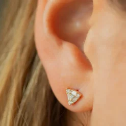 14k Triangle Shaped Round & Baguette Diamond Studs