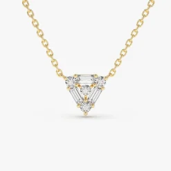 14k Triangle Shaped Round and Baguette Diamond Necklace