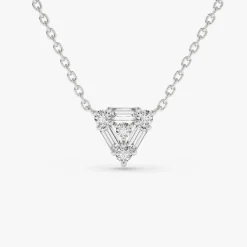 14k Triangle Shaped Round and Baguette Diamond Necklace