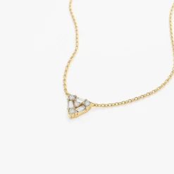 14k Triangle Shaped Round and Baguette Diamond Necklace
