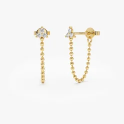 14k Trio Diamond Beaded Dangling Earrings