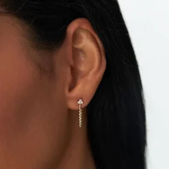 14k Trio Diamond Beaded Dangling Earrings