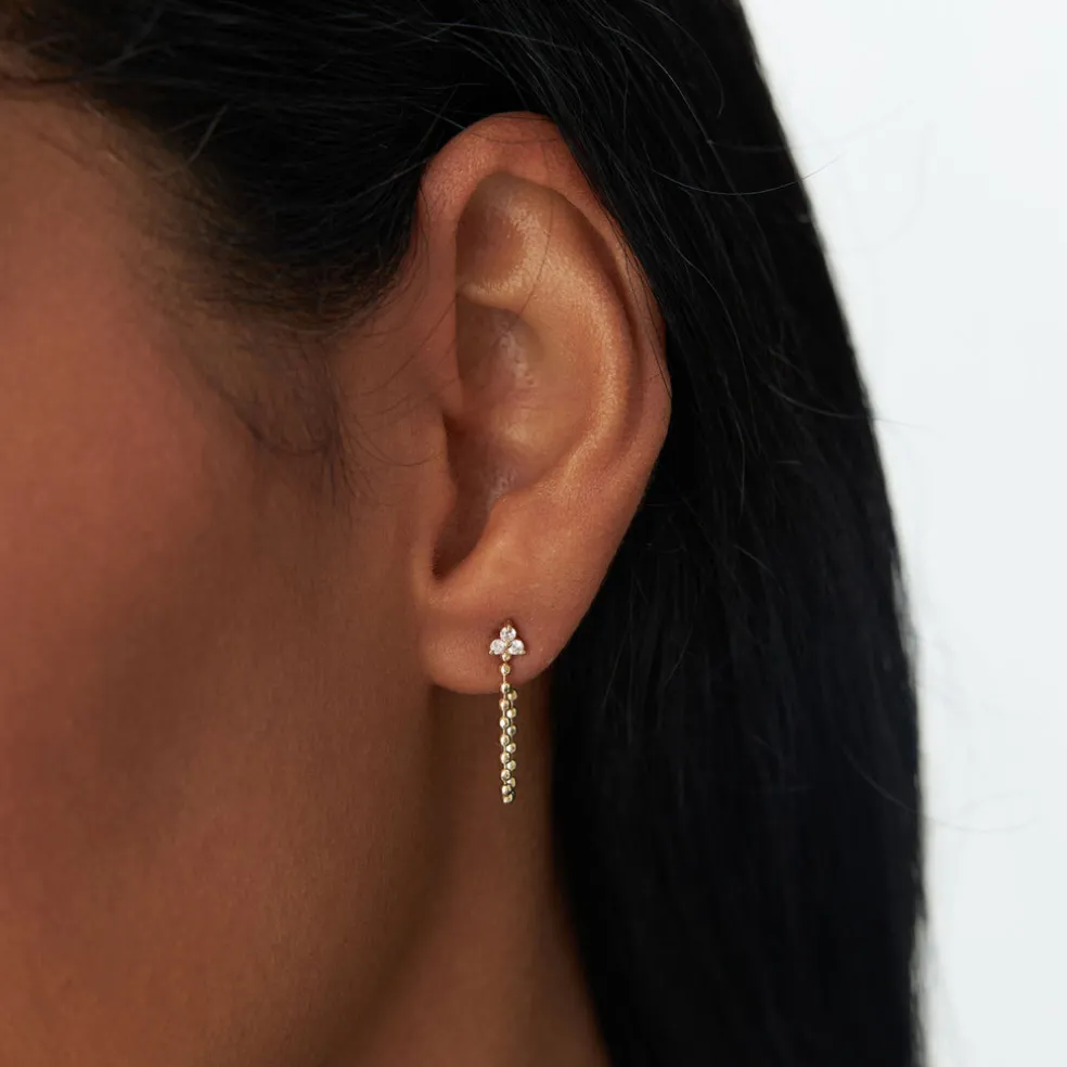 14k Trio Diamond Beaded Dangling Earrings