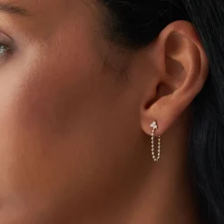 14k Trio Diamond Beaded Dangling Earrings