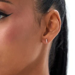 14K Triple Diamond Bar Stud Earrings