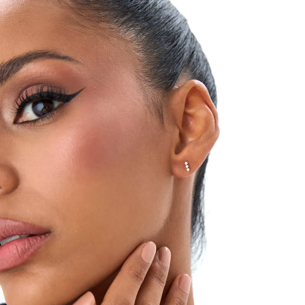 14K Triple Diamond Bar Stud Earrings