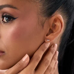 14K Triple Diamond Bar Stud Earrings